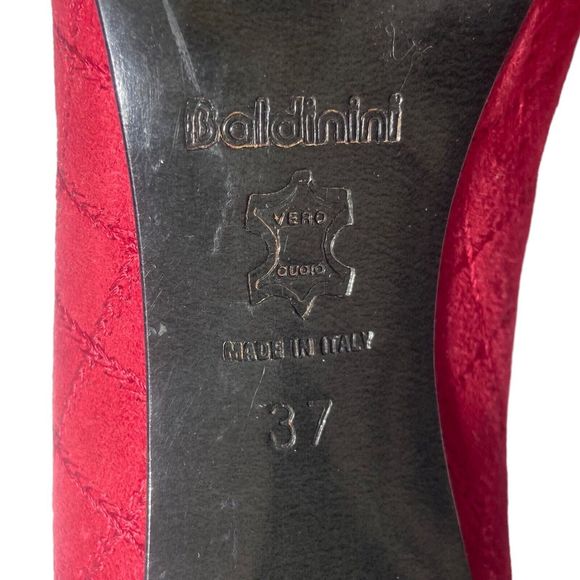 BALDININI Quilted Shoes Pumps Heels Size 6.5 / 37 Red Leather Sole Made in Italy - Picture 12 of 13